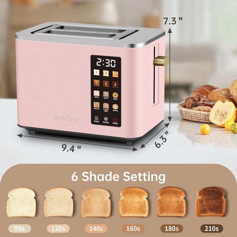 SEEDEEM Toaster 2 Slice, Touch Control Screen, Smart Stainless Toaster, 6 Shade Setting, 6 Bread Selection, Countdown, Removable Crumb Tray, 900W, Peach Pink - Image 4